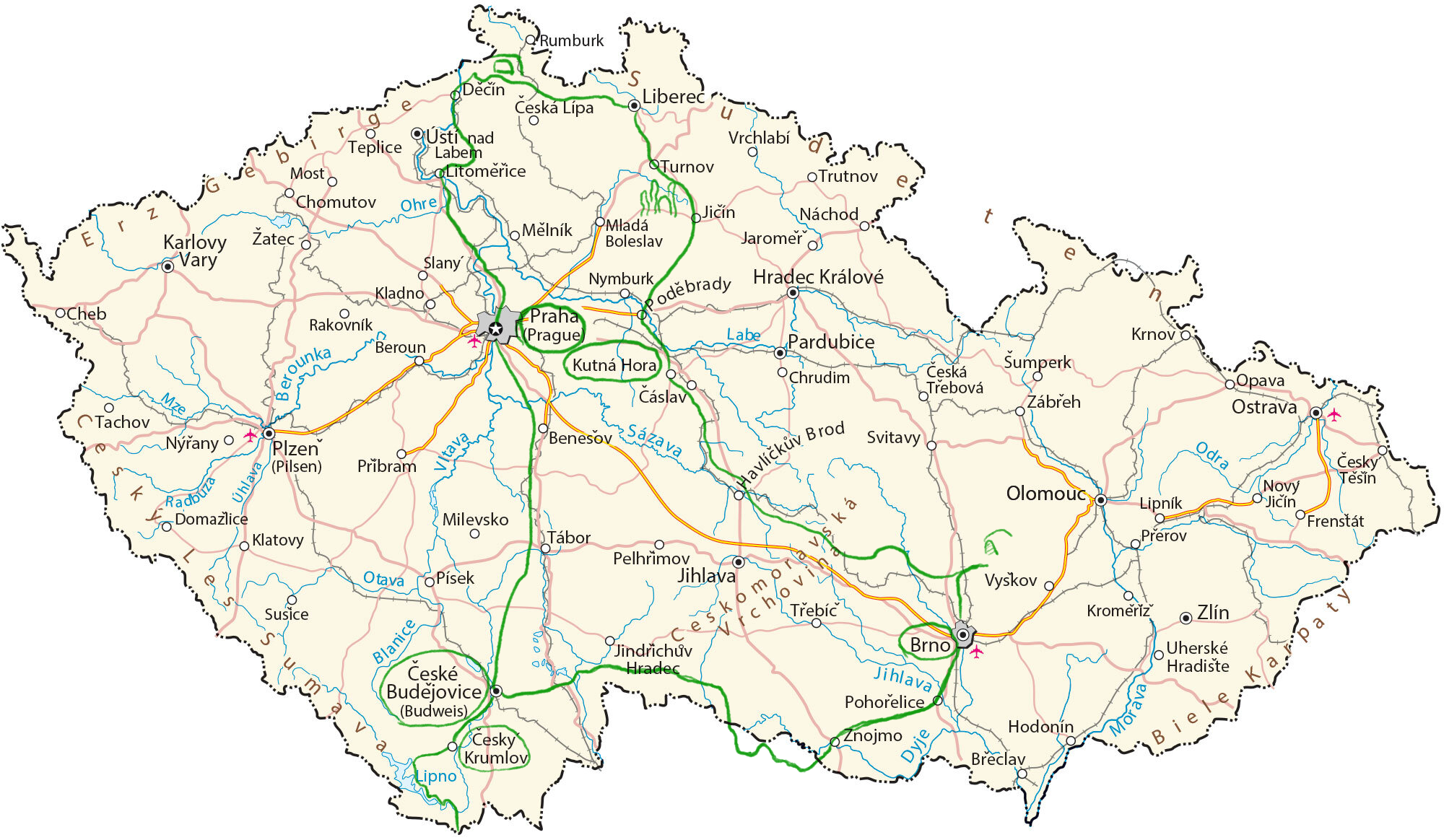 Czech Republic trip route map